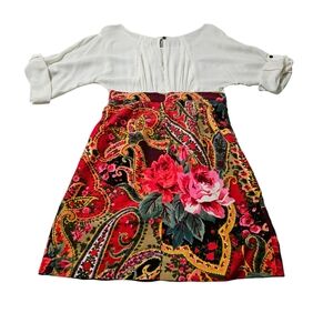 Edme & Essylte Dress Floral Courderoy Skirt Pink/ Red Women's Size 2
